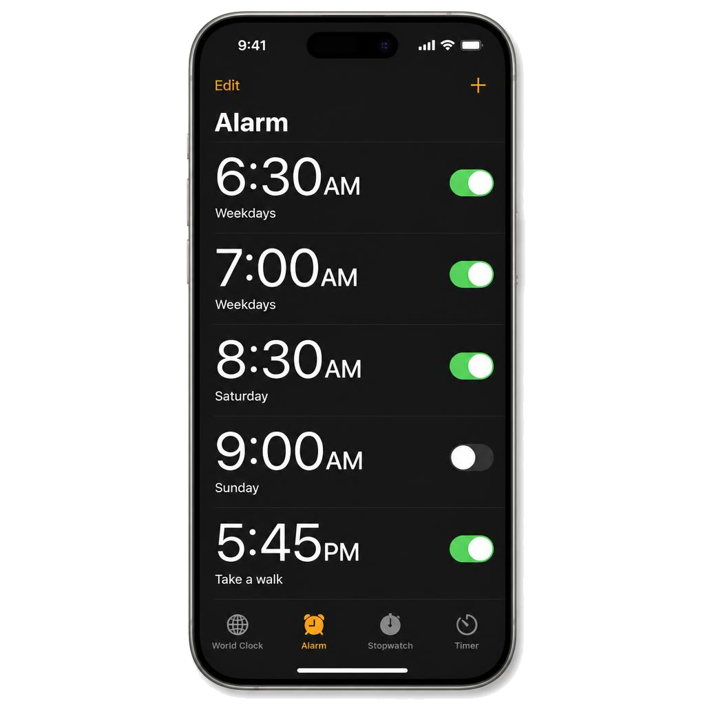 Klokke, alarm og kalender (iPhone)